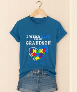 Autism Awareness I Wear Blue For My Grandson Love Support Hope Faith Shirt 2