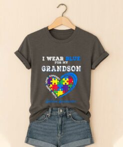 Autism Awareness I Wear Blue For My Grandson Love Support Hope Faith Shirt 3