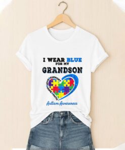 Autism Awareness I Wear Blue For My Grandson Love Support Hope Faith Shirt 4