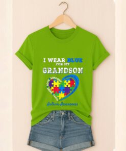 Autism Awareness I Wear Blue For My Grandson Love Support Hope Faith Shirt 5
