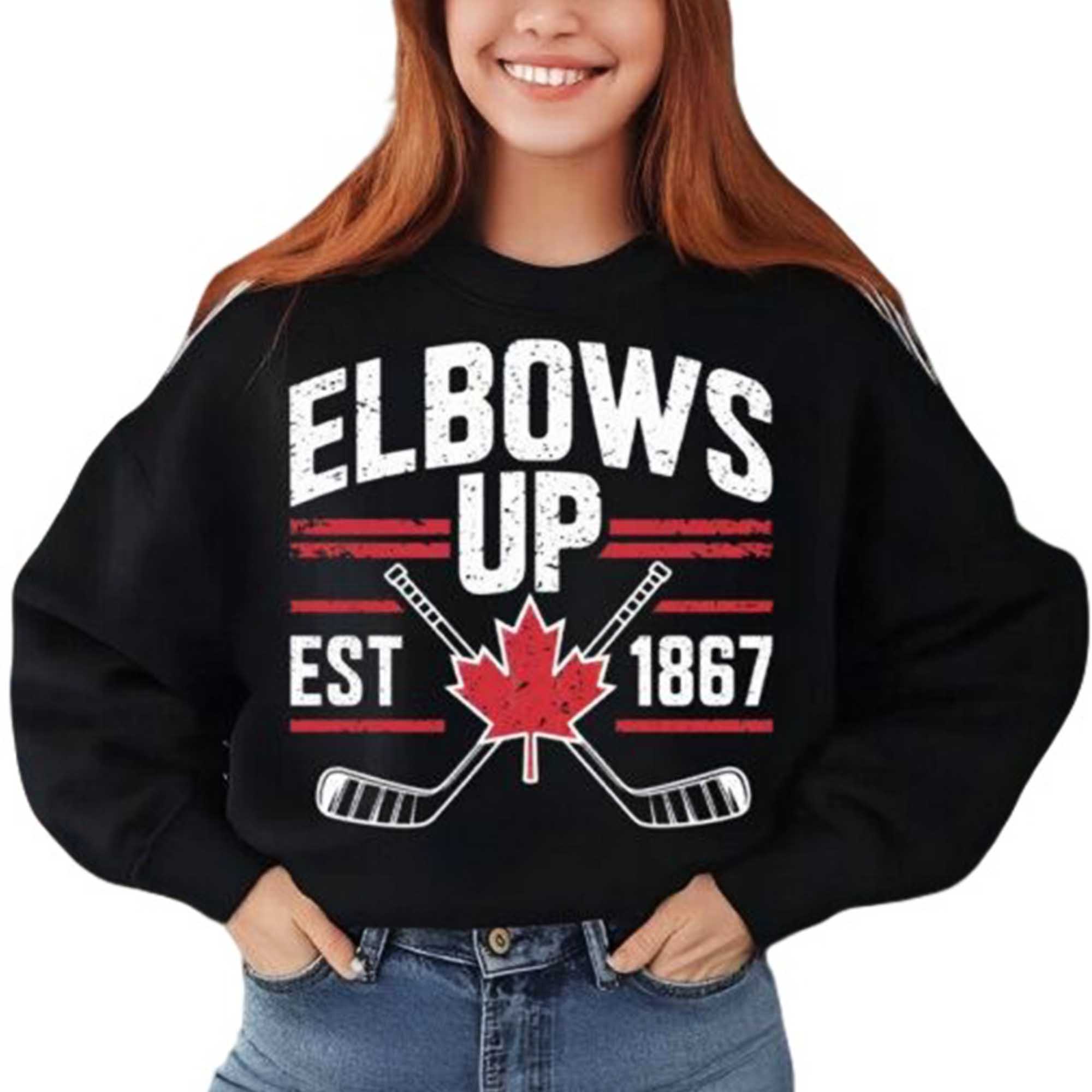 Elbows Up Canada EST 1867 Hockey Sweatshirt Elbows Up Canada EST 1867 Hockey Sweatshirt