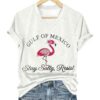 Flamingo Gulf Of Mexico Stay Salty, Resist Printed V-Neck T-Shirt