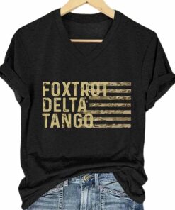 Foxtrot Delta Tango Fashion Flag Print V-Neck