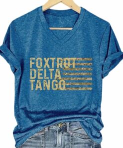 Foxtrot Delta Tango Fashion Flag Print V-Neck