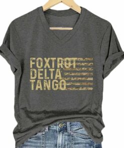 Foxtrot Delta Tango Fashion Flag Print V Neck 3