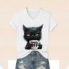 Hands Off Black Cat V-Neck T-Shirt
