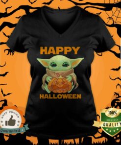 Baby Yoda Hug Pumpkin Happy Halloween shirt 3