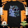 Blue Floral Black Sugar Skull Day Of The Dead Shirt