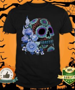 Blue Floral Black Sugar Skull Day Of The Dead Shirt Blue Floral Black Sugar Skull Day Of The Dead Shirt