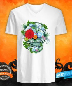 Day Of The Dead Skull Blue Ice Flowers Sugar Skull Shirt 3