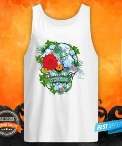 Day Of The Dead Skull Blue Ice Flowers Sugar Skull Shirt 4