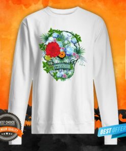 Day Of The Dead Skull Blue Ice Flowers Sugar Skull Shirt 5