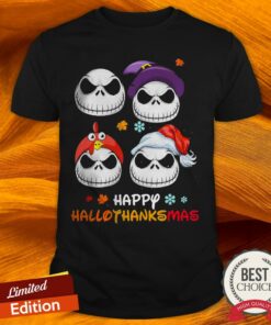 Skellington Halloween And Merry Christmas Happy Hallothanksmas Shirt