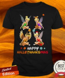 Tinkerbell Disney Halloween And Merry Christmas Happy Hallothanksmas Shirt