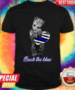 Baby Groot Hug Heart American Flag Back The Blue Shirt