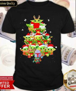 Hot Baby Yoda And The Mandalorian Merry Christmas Tree Gift Shirt