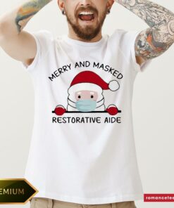 Santa Face Mask Merry And Masked Restorative Aide Christmas Shirt